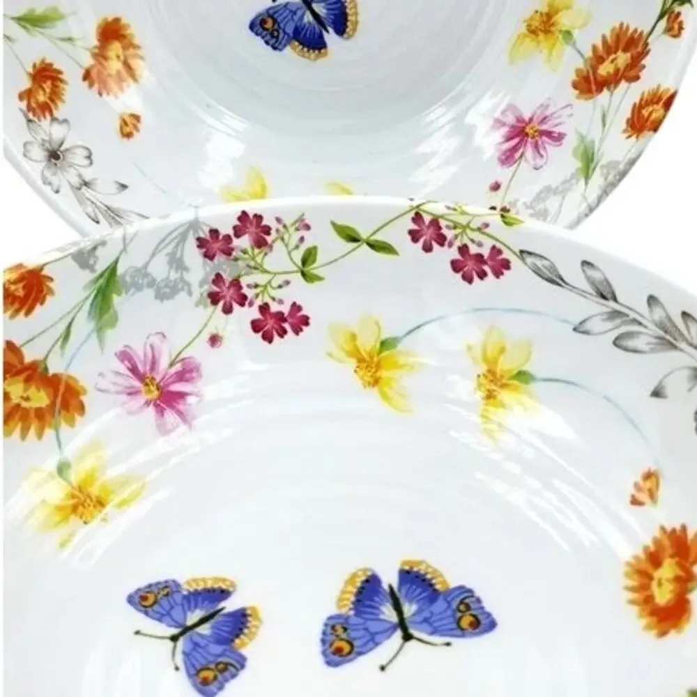 Rachel Ashwell Farmhouse Melamine Salad Bowls 8in Set Of 4 Butterfly Flowers NEW